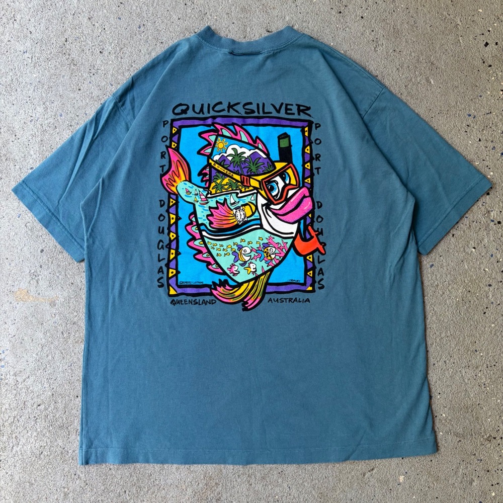 Vintage Quicksilver Port Douglas Australia Fish Graphic Tee Teal Blue Large